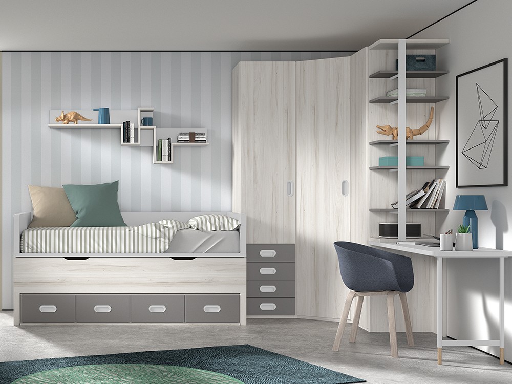 Bicama compacta con cuatro contenedores Formas F001