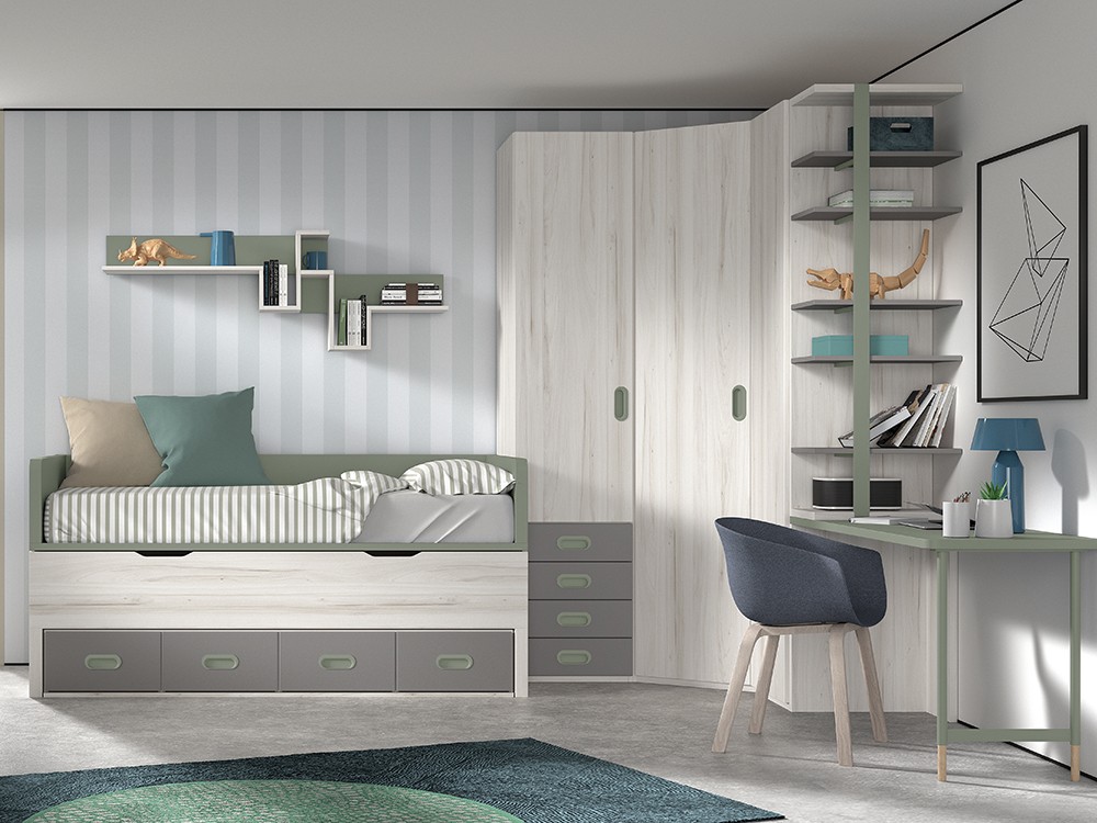 Bicama compacta con cuatro contenedores Formas F001