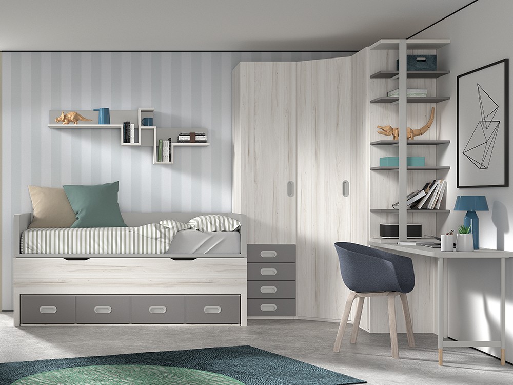 Bicama compacta con cuatro contenedores Formas F001