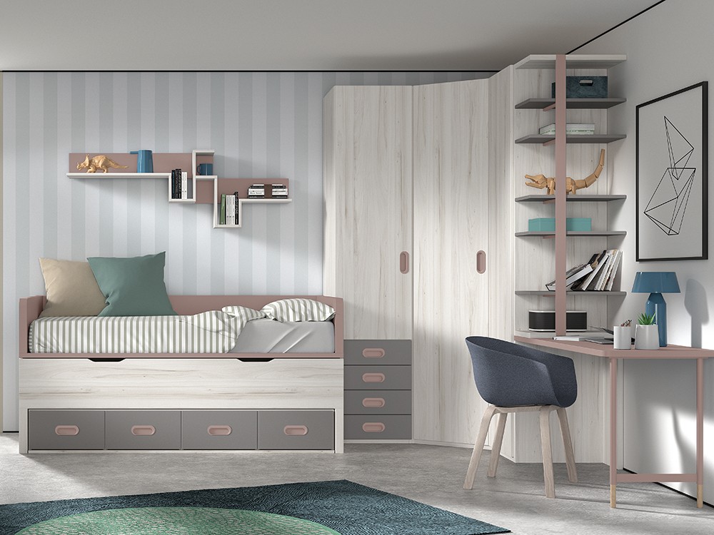 Bicama compacta con cuatro contenedores Formas F001