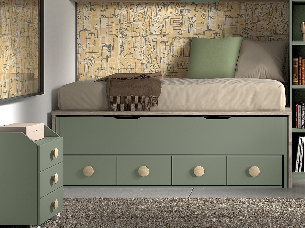 Bicama compacta con nido con ruedas Formas F007