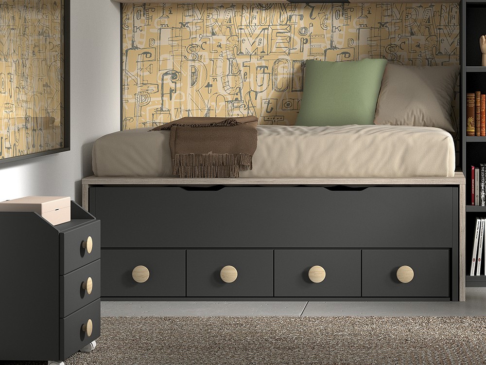 Bicama compacta con nido con ruedas Formas F007