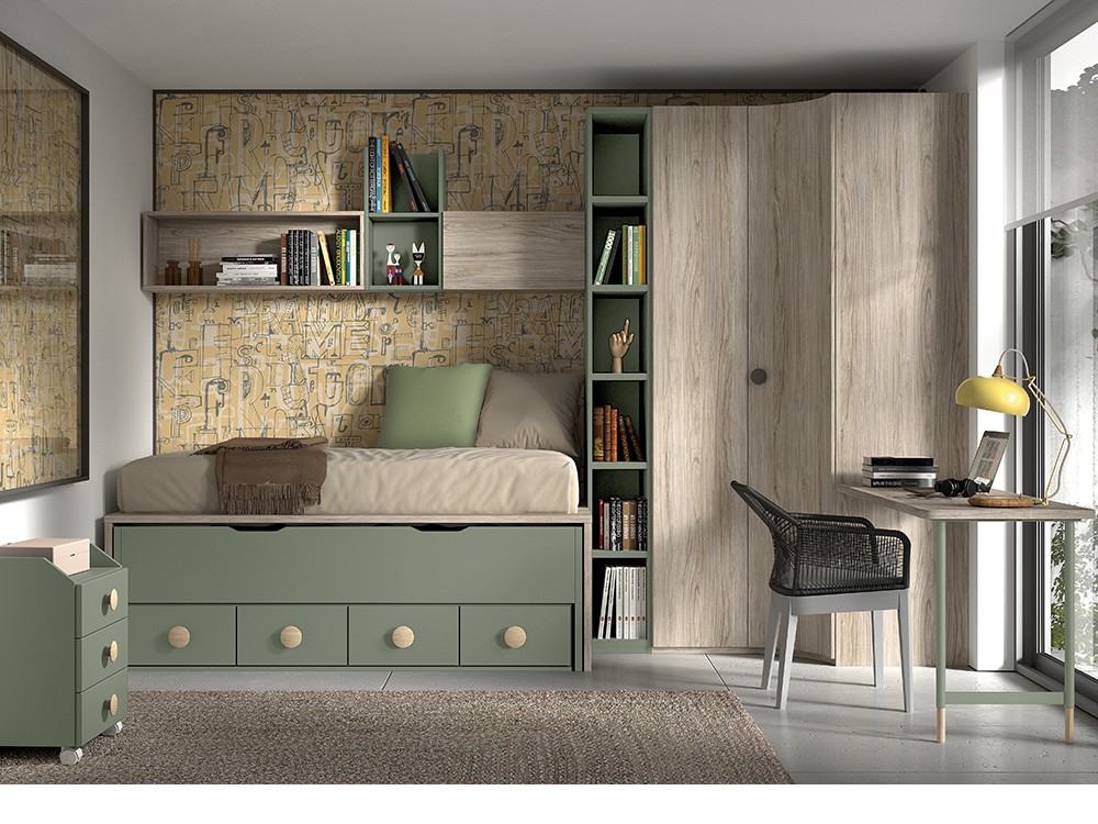 Bicama compacta con nido con ruedas Formas F007