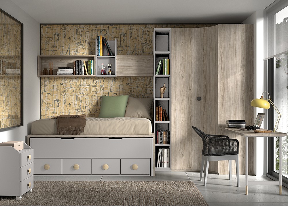 Bicama compacta con nido con ruedas Formas F007