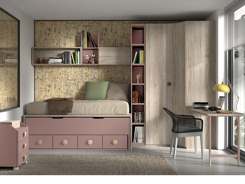 Bicama compacta con nido con ruedas Formas F007