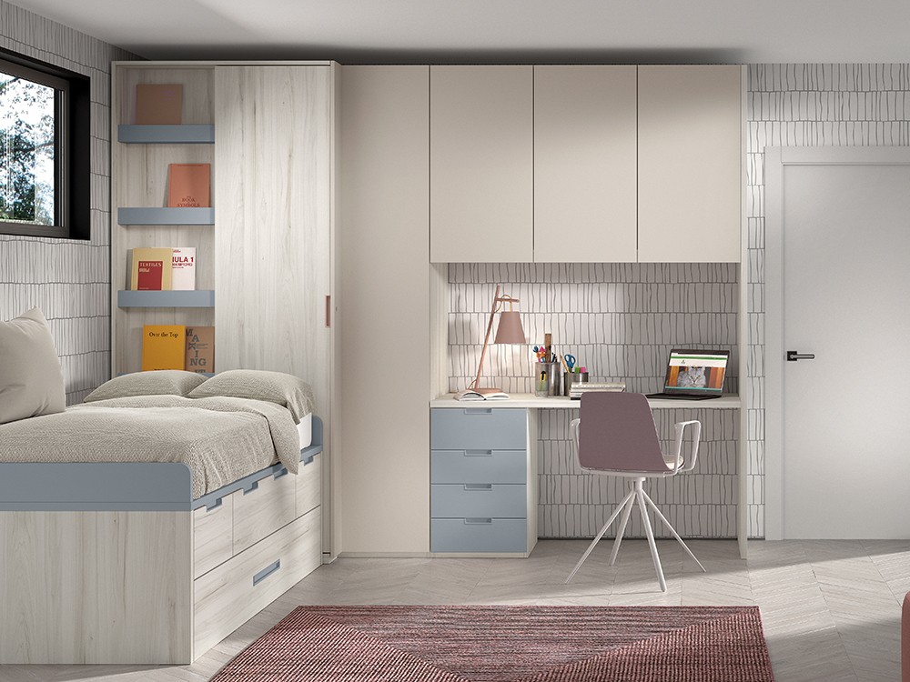 Cama compacta con cajones y arrastre Formas F002