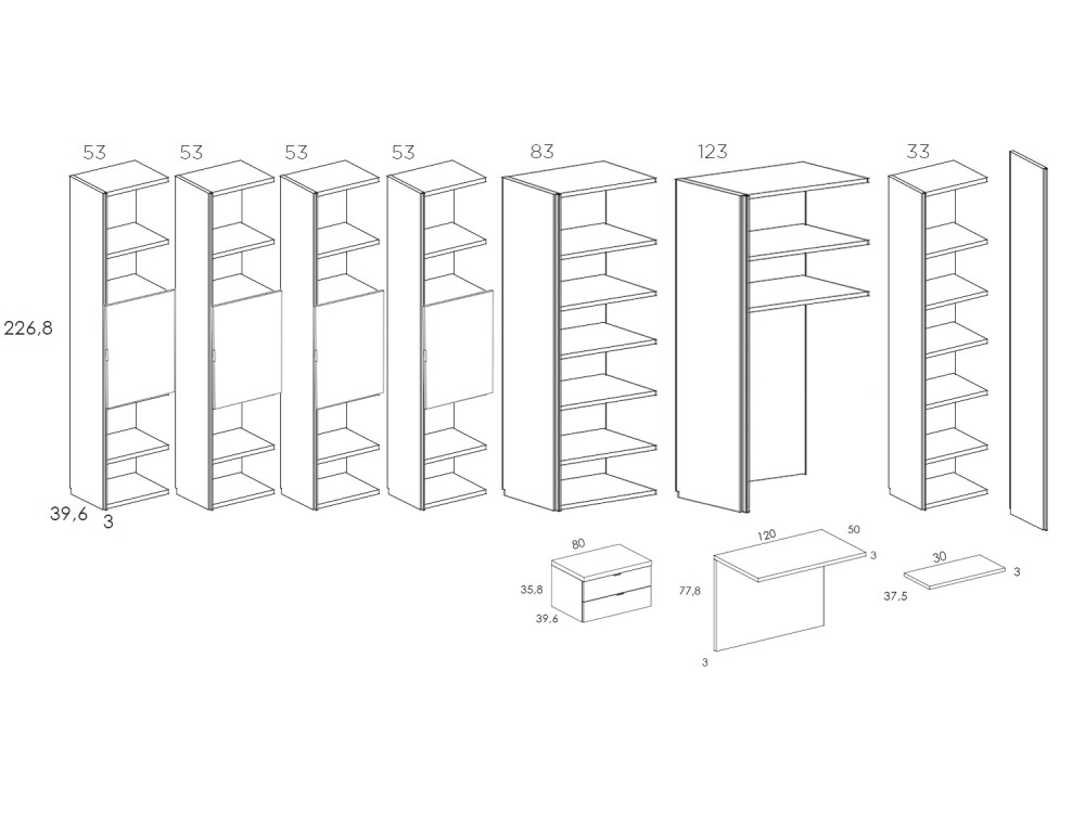 Medidas librería Allegro de Tegar Mobel