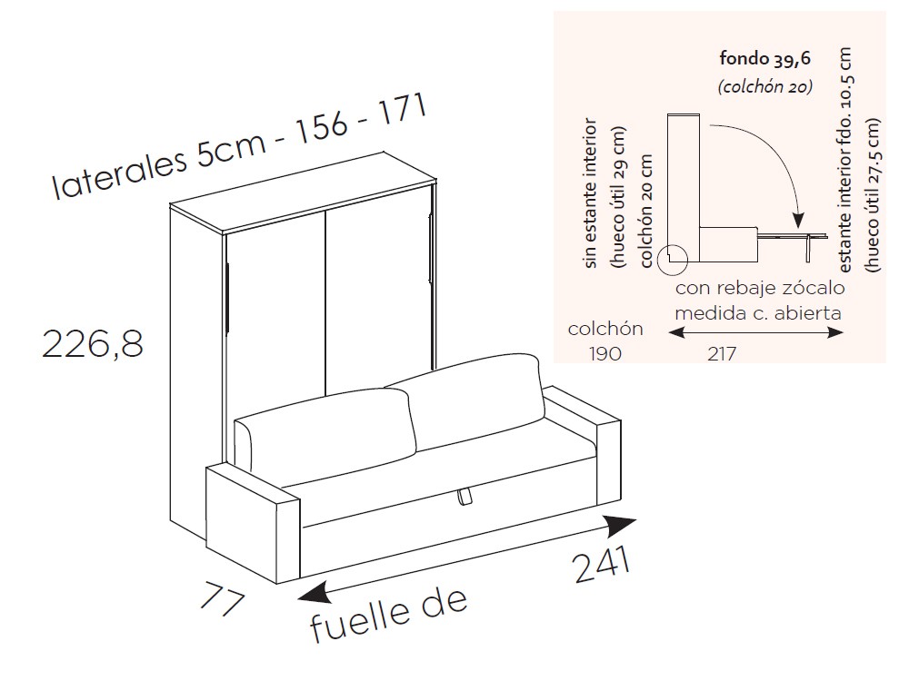 Loft con cama abatible 150cm con sofá y comedor Smart Flat