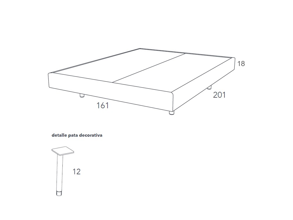Medidas de la base tapizada Night Collection de Besform tapizado en tejidos de Crevin
