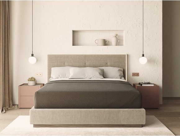 Dormitorio con cabecero tapizado Mitra con luz led Night Collection de Besform