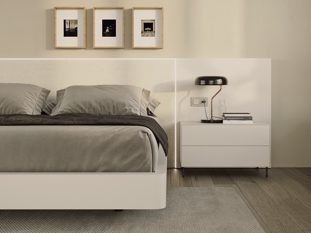 Detalle de la cama y la mesita de noche del dormitorio Night Collection 08 de Besform