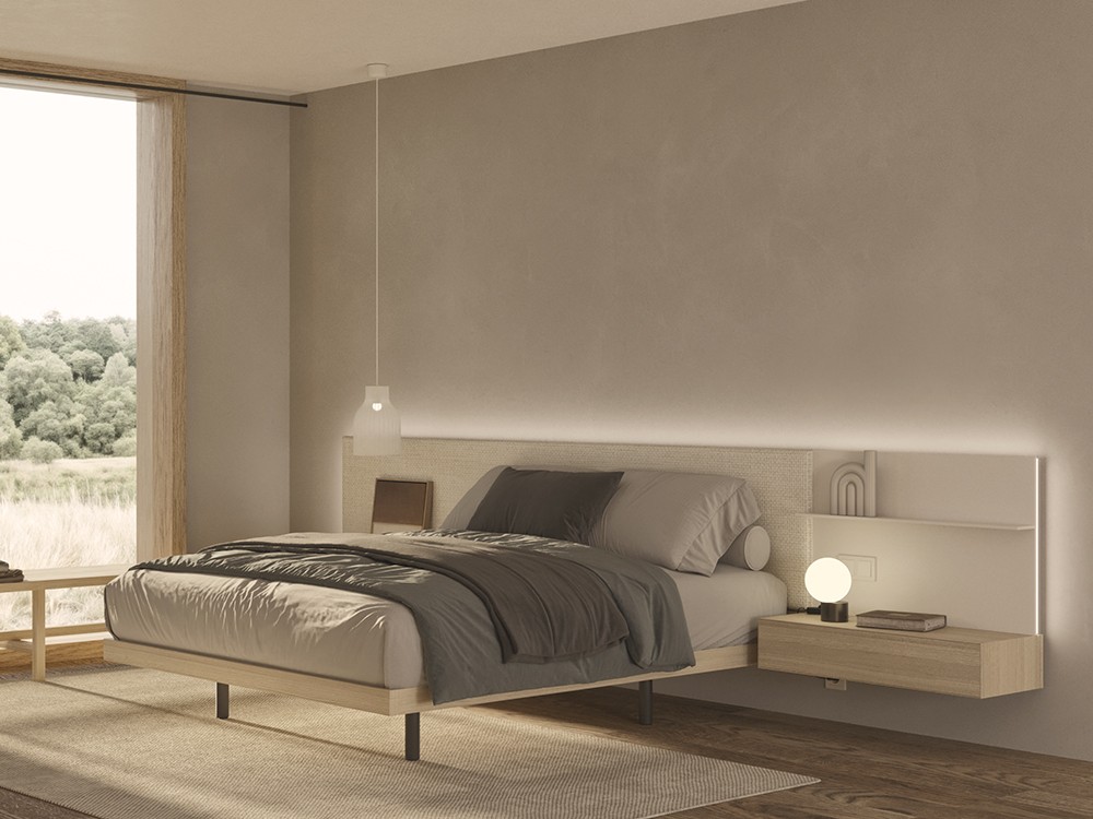 Dormitorio con cabecero corrido Art con luz led Night Collection de Besform