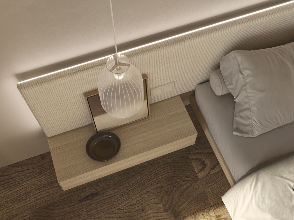 Dormitorio con cabecero corrido tapizado Art NC 11