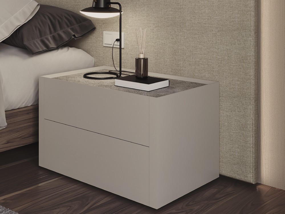 Detalle del cabecero Art y la mesita de noche Night Collection de Besform