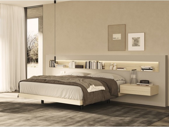 Dormitorio con cabecero corrido Box con estantes con luz led Night Collection de Besform