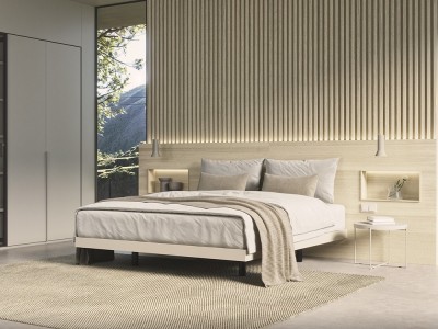 Dormitorio con cabecero corrido Box con estantes con luz led Night Collection de Besform