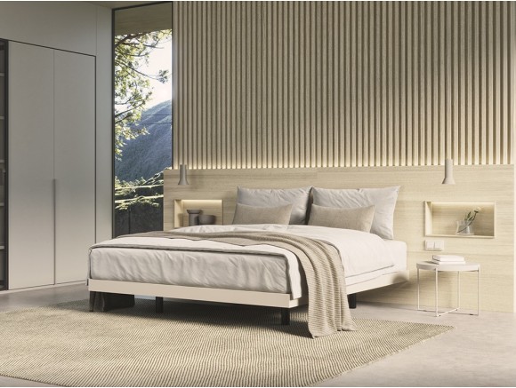Dormitorio con cabecero corrido Box con estantes con luz led Night Collection de Besform