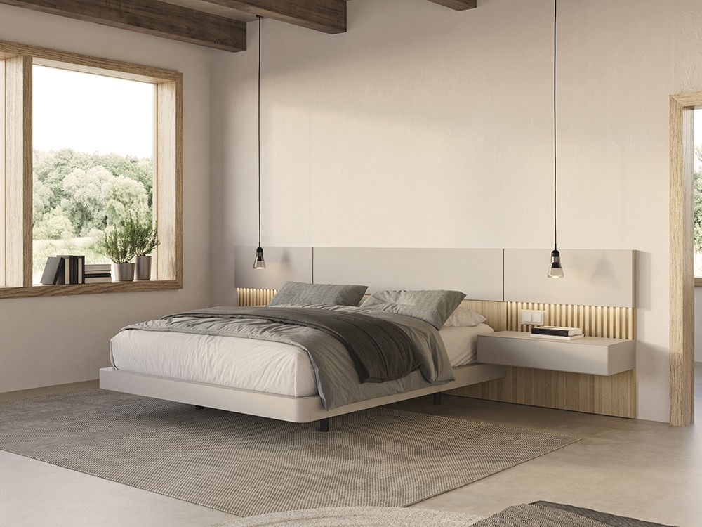 Dormitorio con cabecero corrido Doble Fondo con luz led Night Collection de Besform