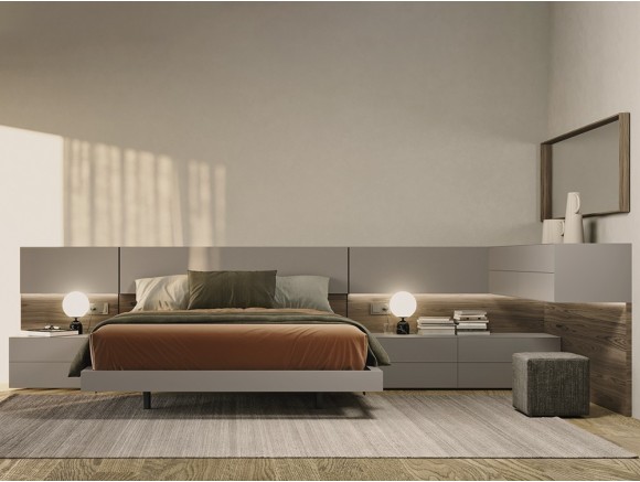 Dormitorio con cabecero corrido Doble Fondo con luz led Night Collection de Besform