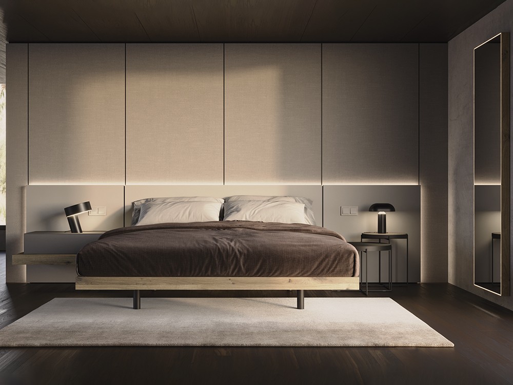 Dormitorio con cabecero corrido Seven con luz led Night Collection de Besform