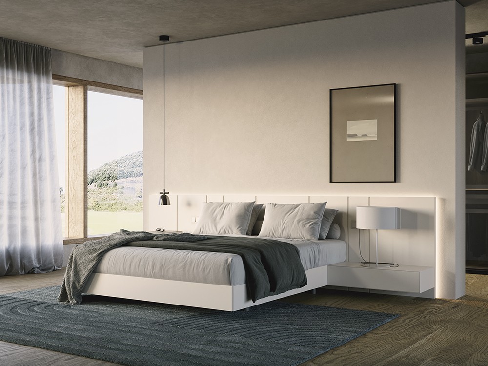 Dormitorio con cabecero corrido Seven con luz led Night Collection de Besform