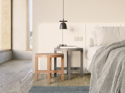 Detalle del cabecero Seven y la mesita de noche Night Collection de Besform