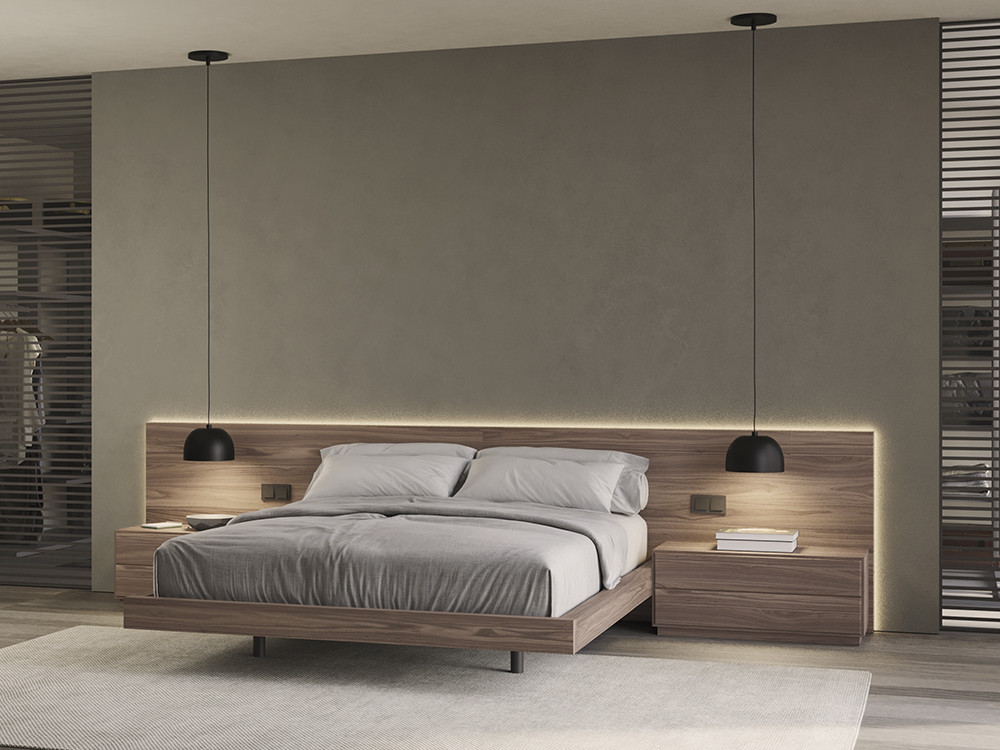 Dormitorio con cabecero corrido Plano con luz led Night Collection de Besform
