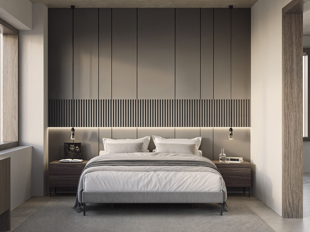 Dormitorio con cabecero corrido Panelado con luz led Night Collection de Besform