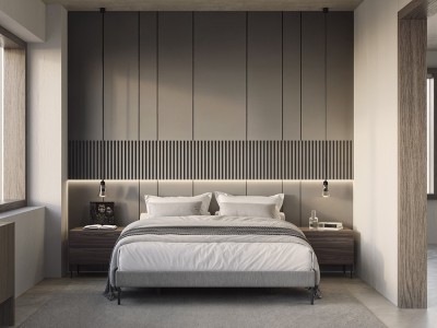 Dormitorio con cabecero corrido Panelado con luz led Night Collection de Besform