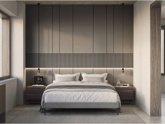 Dormitorio con cabecero corrido Panelado con luz led Night Collection de Besform