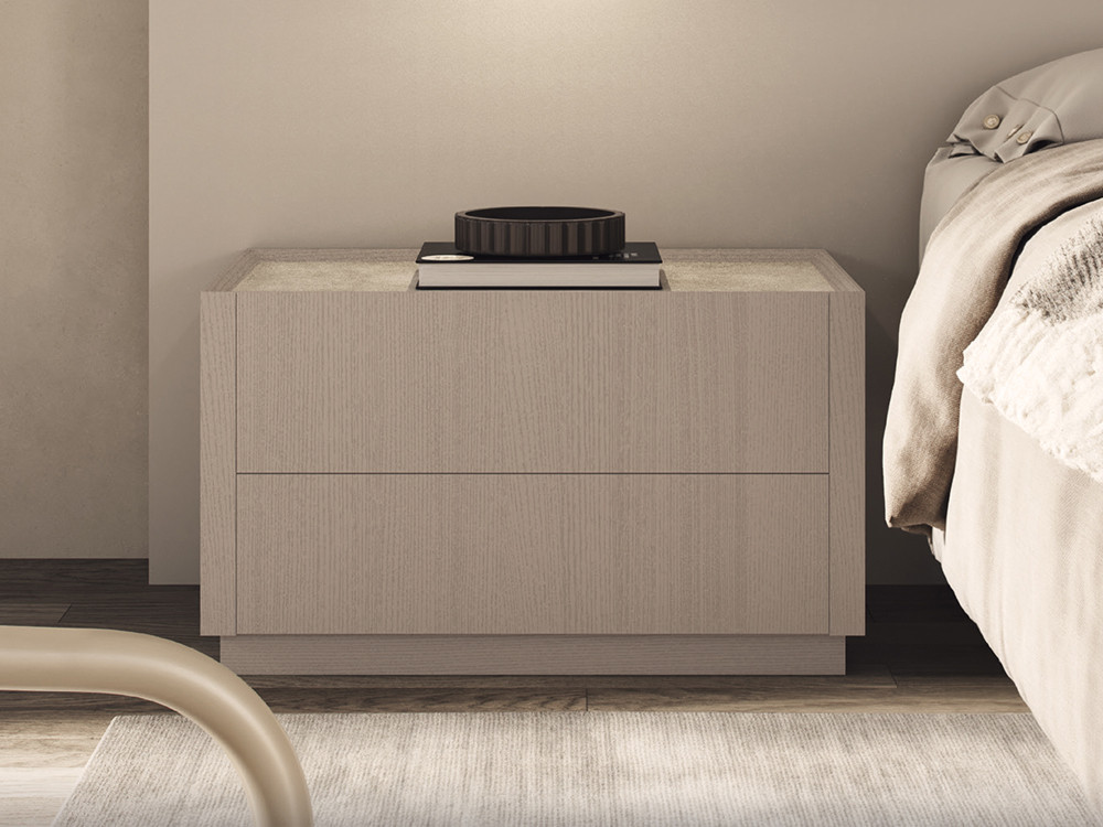 Mesita de noche con dos cajones en acabado chapa natural AD Night Collection de Besform