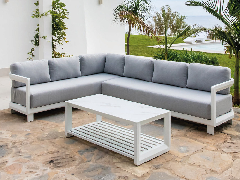 Conjunto para salón exterior con sofá en esquina América blanco de Majestic Garden