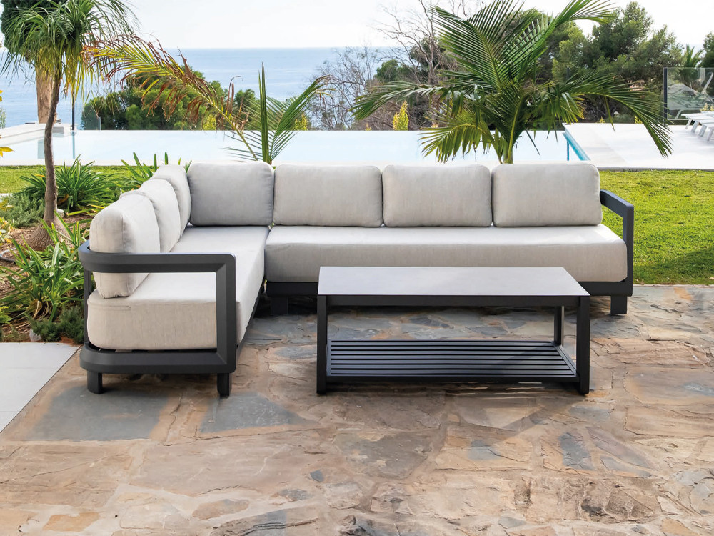 Conjunto para salón exterior con sofá en esquina América antracita de Majestic Garden