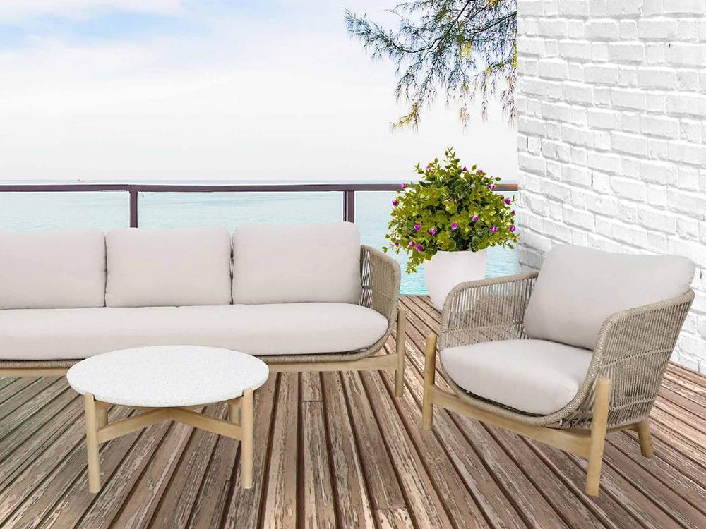 Set de salón exterior en madera tropical y cuerda trenzada Polinesia Majestic Garden - 2