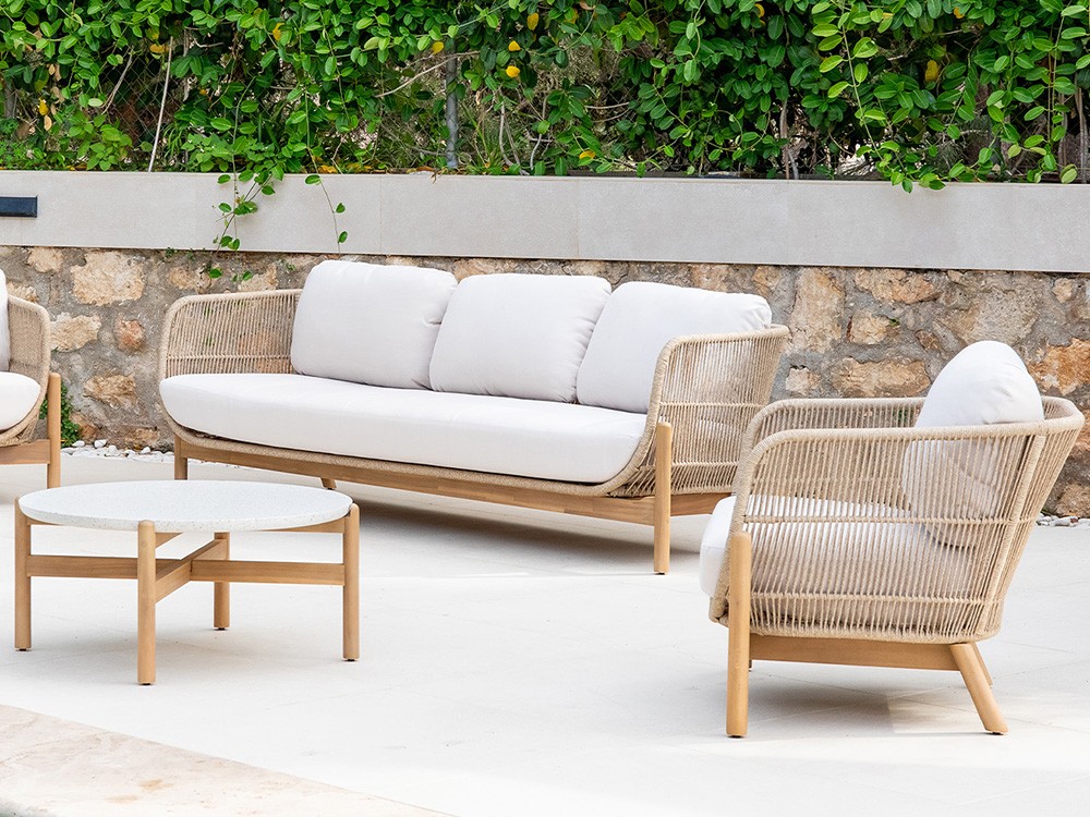 Set de salón exterior en madera tropical y cuerda trenzada Polinesia Majestic Garden - 5