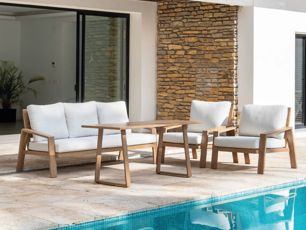 Set de salón exterior Roma de aluminio imitación madera de Majestic Garden