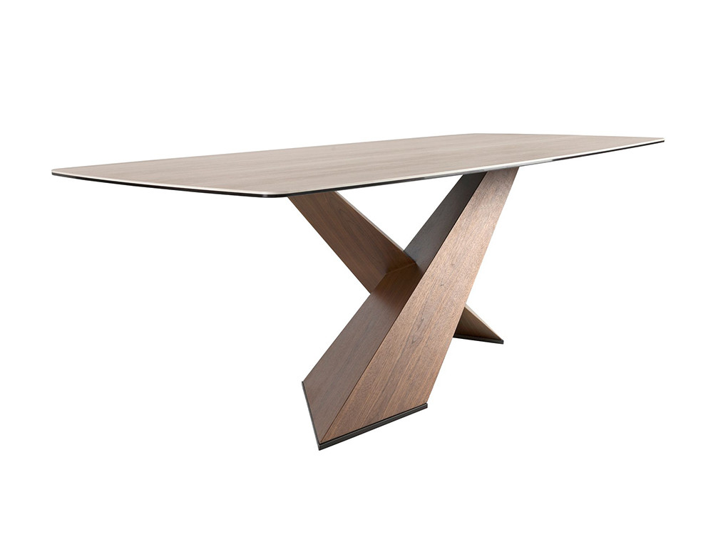 Base escultórica de madera chapada en nogal natural Mesa 1175 de Ángel Cerdá