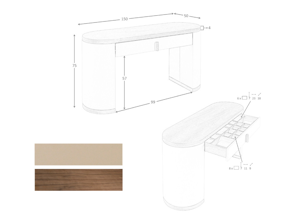 Medidas del escritorio / tocador 7220 de Ángel Cerdá