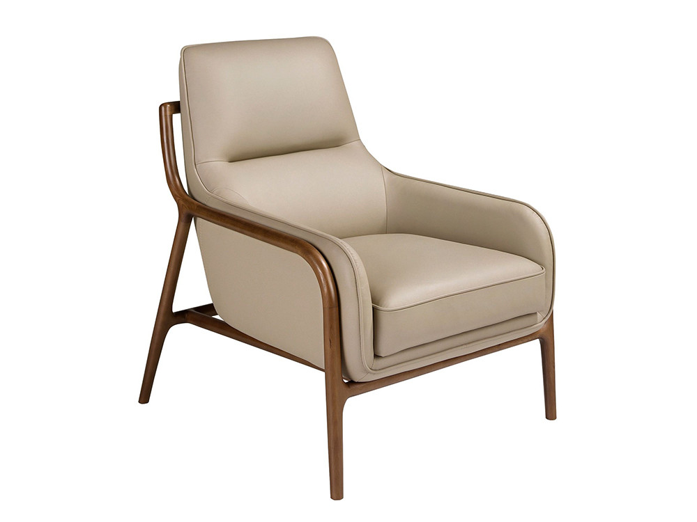 Sillón tapizado en piel de origen vacuno con estructura de madera color nogal 5177 de Ángel Cerdá