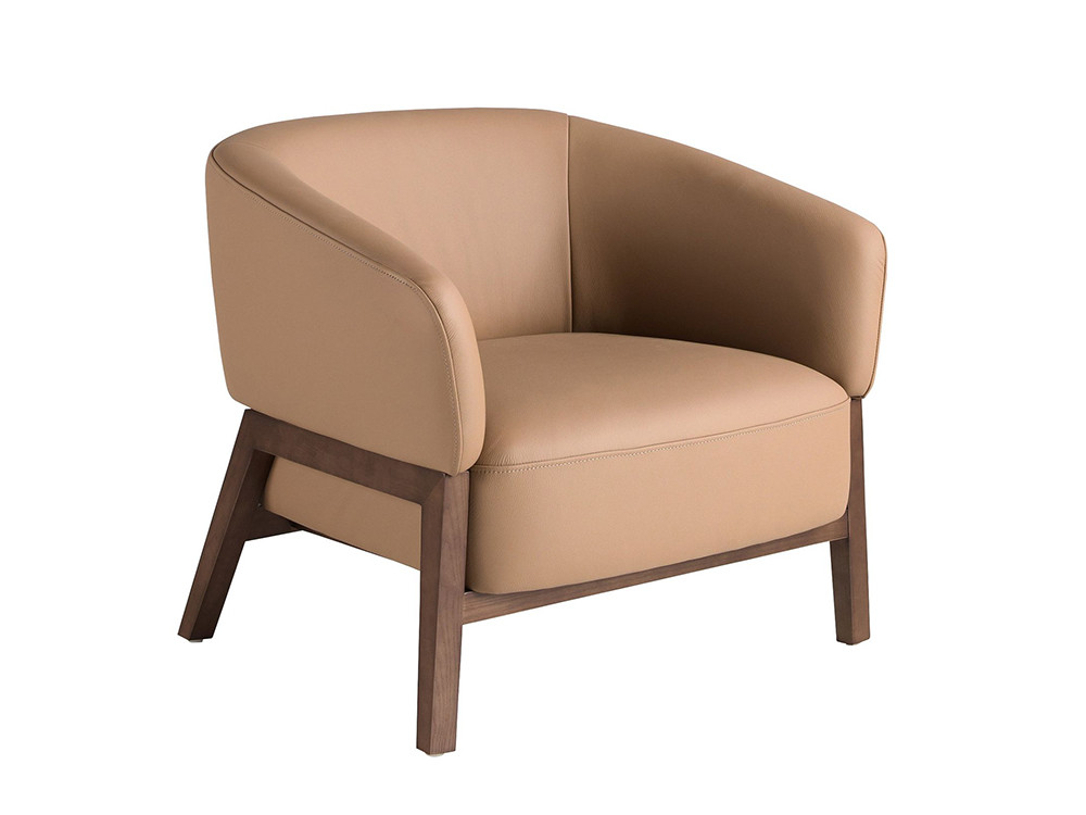 Sillón tapizado en piel de origen vacuno con estructura de madera color nogal 5189 de Ángel Cerdá