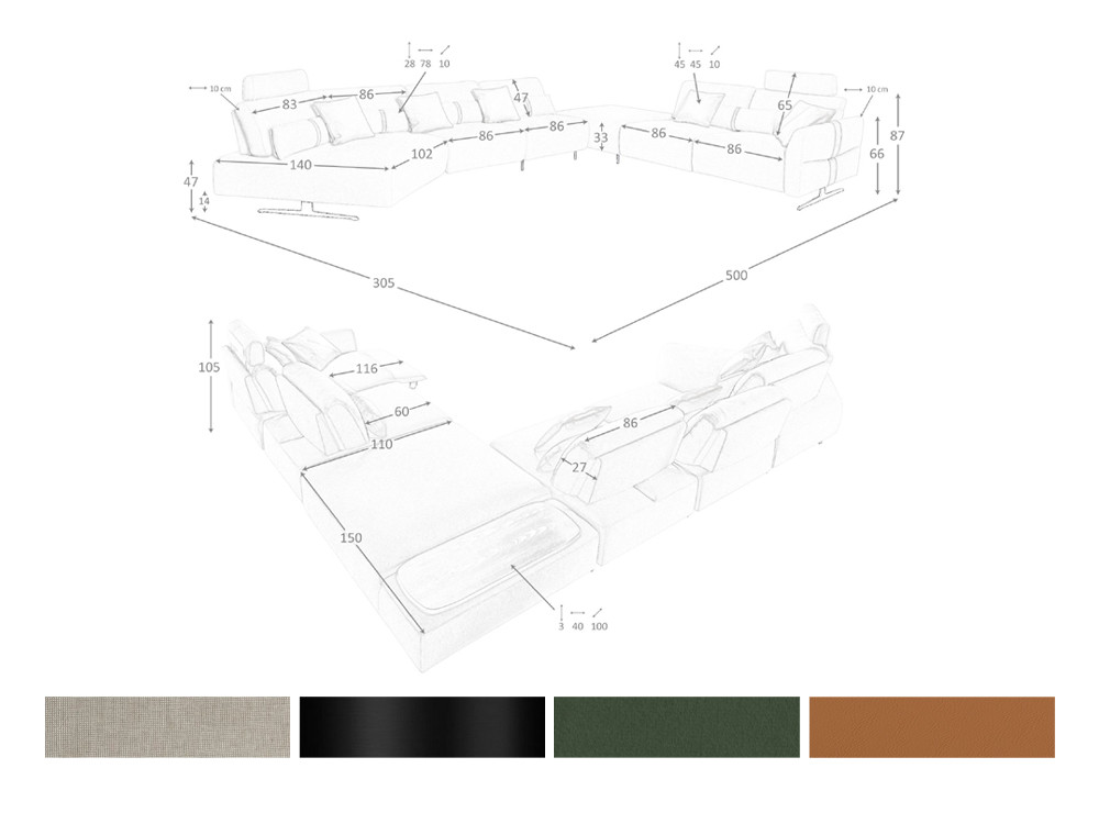 Medidas del sofá chaiselongue relax 6273 de Ángel cerdá