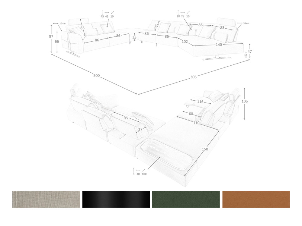 Medidas del sofá chaiselongue relax 6274 de Ángel cerdá