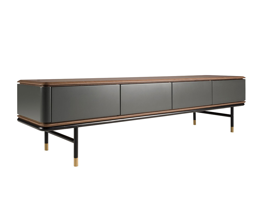 Estructura en chapa natural nogal y frentes en color gris oscuro, mueble TV 3265 de ángel Cerdá