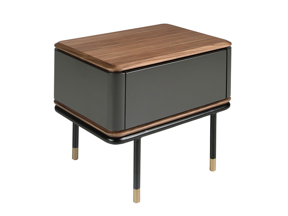 Estructura en chapa natural nogal y frentes en color gris oscuro, mesita 7170 de ángel Cerdá