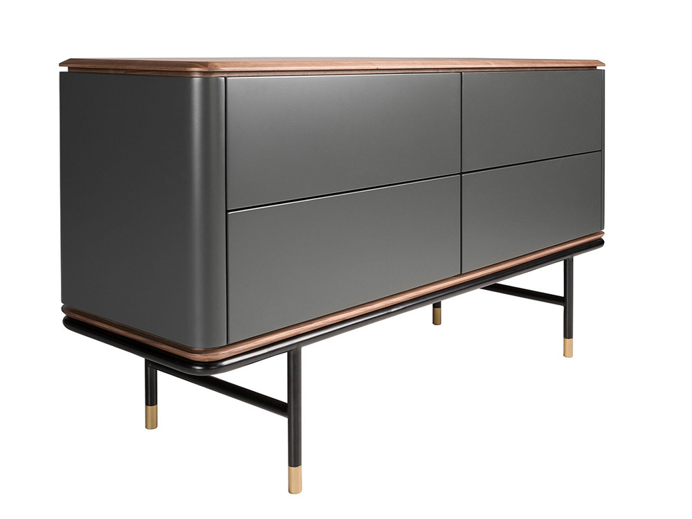 Estructura en chapa natural nogal y frentes en color gris oscuro, cómoda 7172 de ángel Cerdá