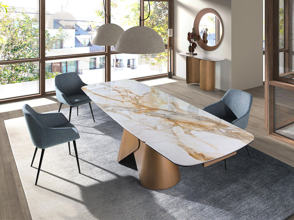 Combina el sobre porcelánico con la base de acero de Ángel Cerdá en la mesa 1176