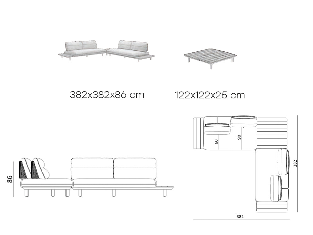 Medidas del conjunto de salón exterior Volga de Majestic Garden