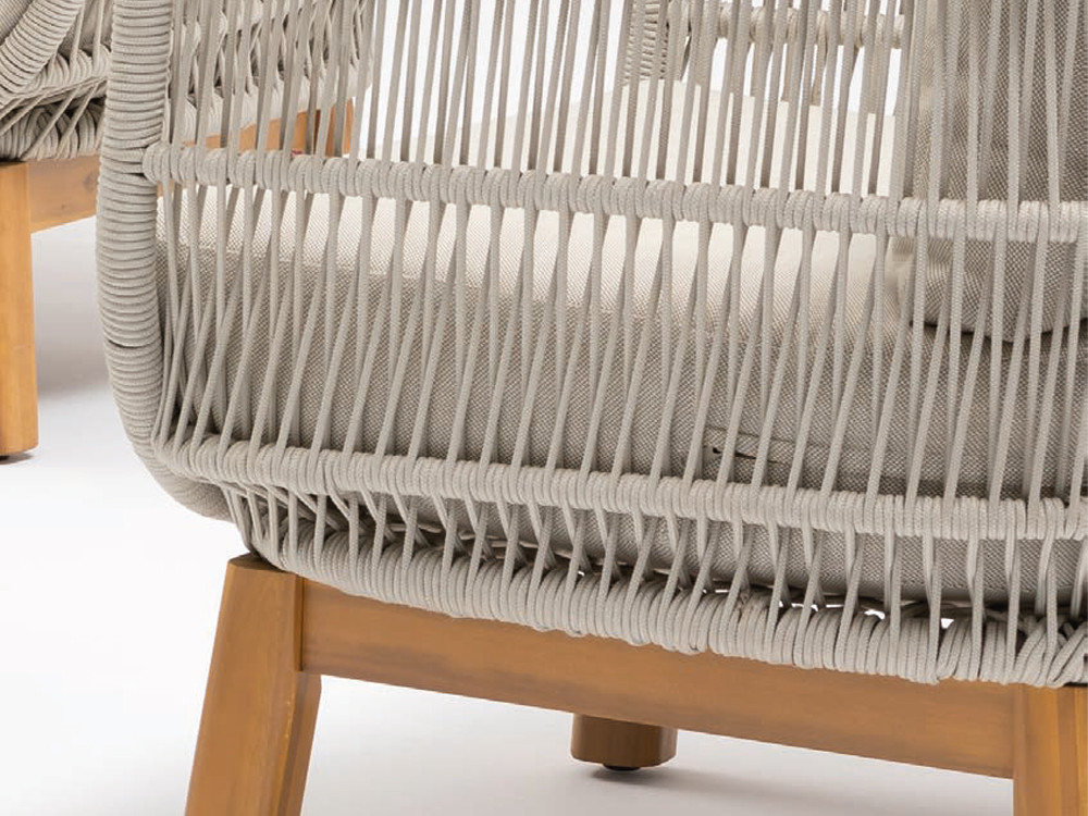 Detalle del sillón Grida con cuerda trenzada de Majestic Garden