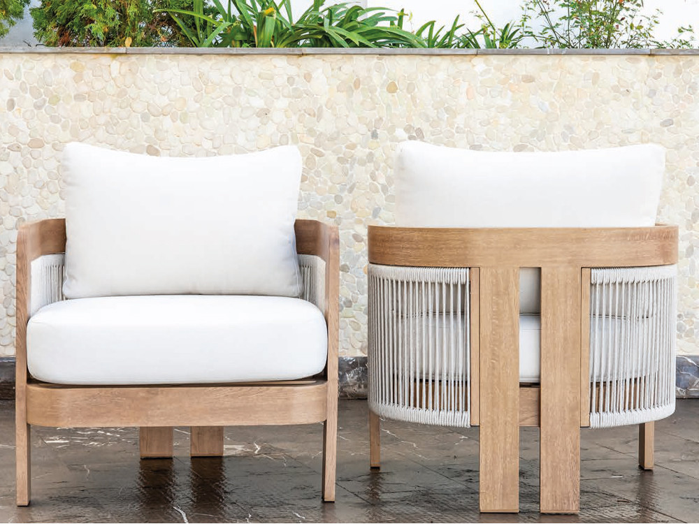 Detalle del sillón Pinamar de aluminio imitación madera de Majestic Garden