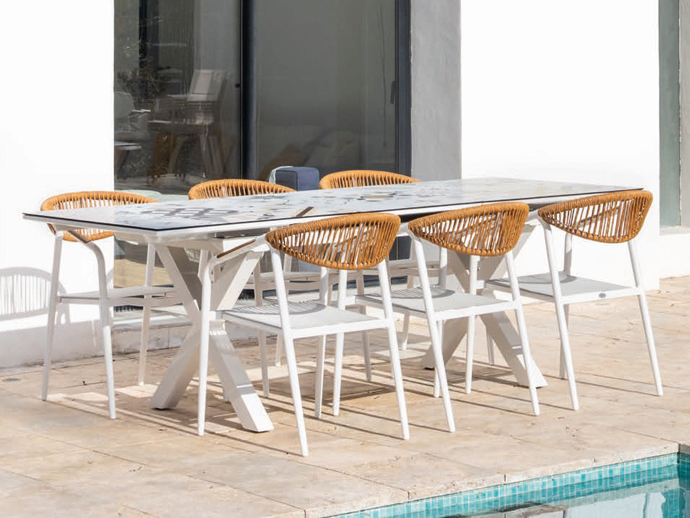 Mesa de aluminio con sobre de cristal impreso Mosaica de Majestic Garden